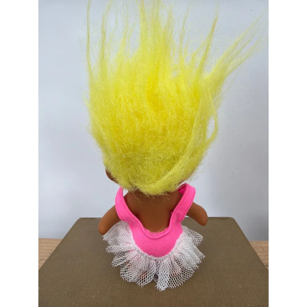 Vintage 1991 TNT Troll Doll Neon Yellow Hair Ballerina Pink Leotard Tutu 90s Toy